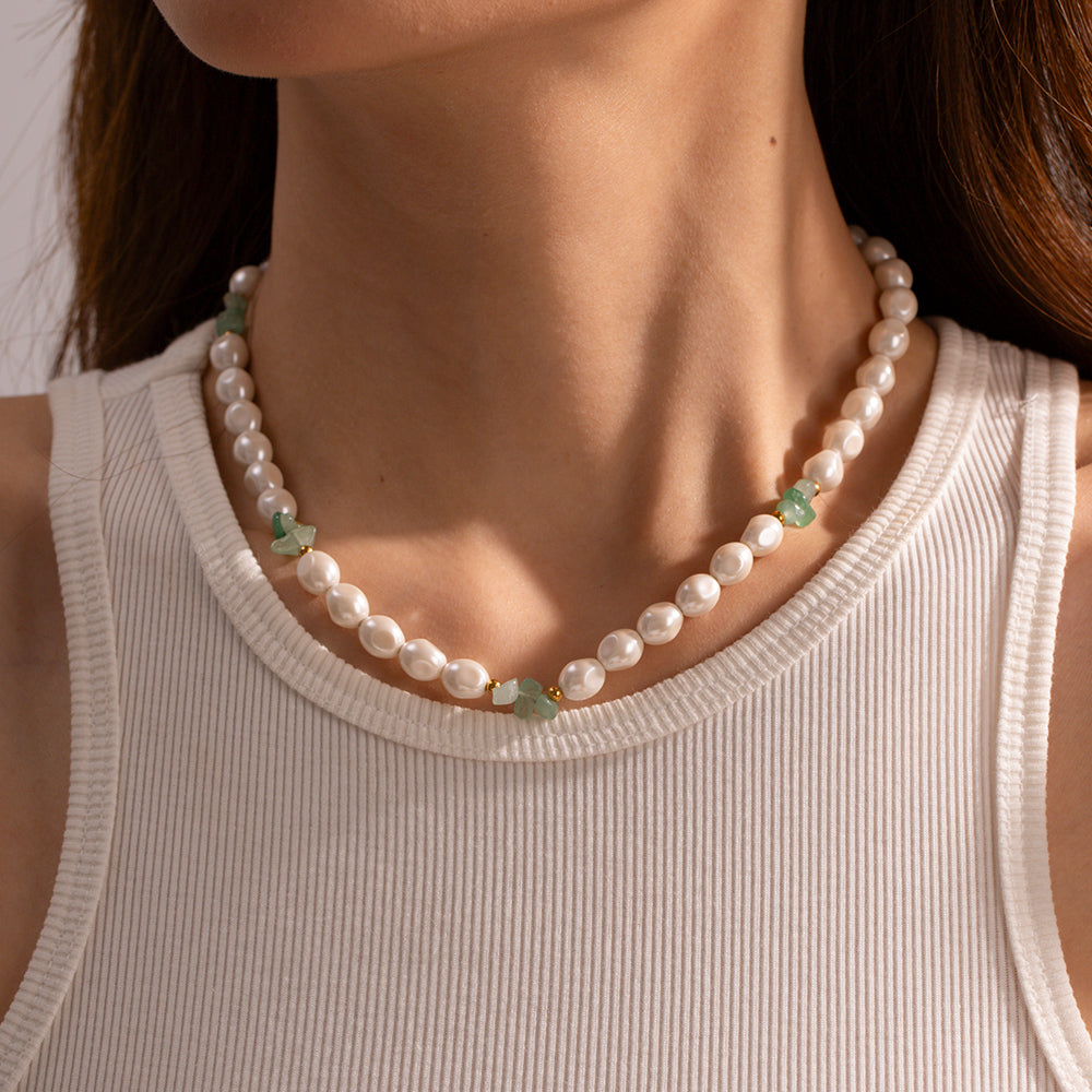 Serene Pearl and Green Aventurine Necklace