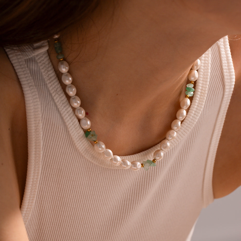 Serene Pearl and Green Aventurine Necklace